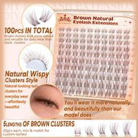 ALICROWN HAIR Brown Lash Clusters Natural Eyelash Clusters Wispy Individual Lash Extensions Brown Eyelash Extensions with Clear Bands Short DIY Eyelash Extensions at Home 100Pcs 8mm-16mm