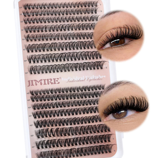 JIMIRE 320Pcs Individual Eyelashes DIY Russian Cluster Lashes 40D Lashes Individual Cluster D Curl 9-16mm Mixed Wispy DIY Lash Clusters Eyelash Extesnsions