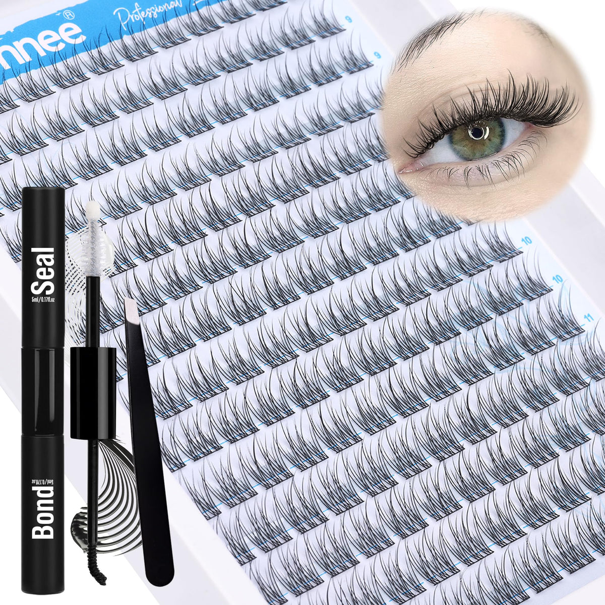 Natural Cluster Lashes Kit 168 Pcs Wispy Lash Extensions CC Curl 9-11MM Mixed Lengths Eyelash Extension Individual Kit with Lashes Bond and Seal and Tweezers DIY at Home by Mavphnee
