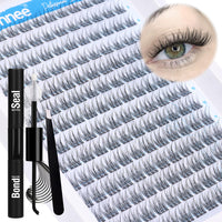 Natural Cluster Lashes Kit 168 Pcs Wispy Lash Extensions CC Curl 9-11MM Mixed Lengths Eyelash Extension Individual Kit with Lashes Bond and Seal and Tweezers DIY at Home by Mavphnee