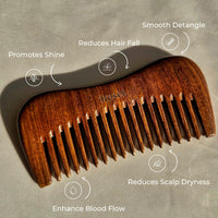 Resèt 100% Natural Handmade Sandalwood Comb | Soft Wide Tooth Wooden Comb for Wet and Dry Hair | Eco-Friendly Anti-Static Wooden Massage Comb | Wooden Hair Detangler for Men and Women