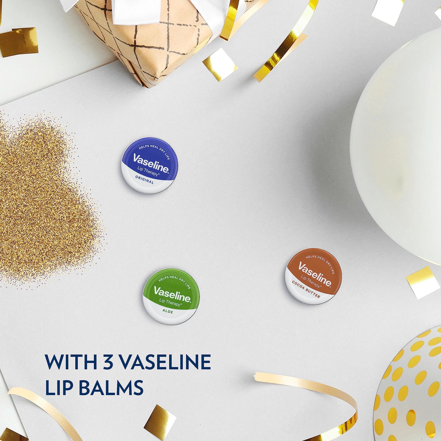 Vaseline Luscious Lips Explorer Kit Gift Set with 3 lip balms for beautiful, healthy lips 3 piece