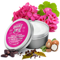 TRADEMARK GNARLY JOE EST.MMXVII Gnarly Joe Beard Softener & Face Cream - 85ml Beard Softener for Men with Triple-Whipped Cocoa & Shea Butter - Natural Beard Moisturiser, Conditioner & Cream - Geranium & Black Pepper Scent - UK Made