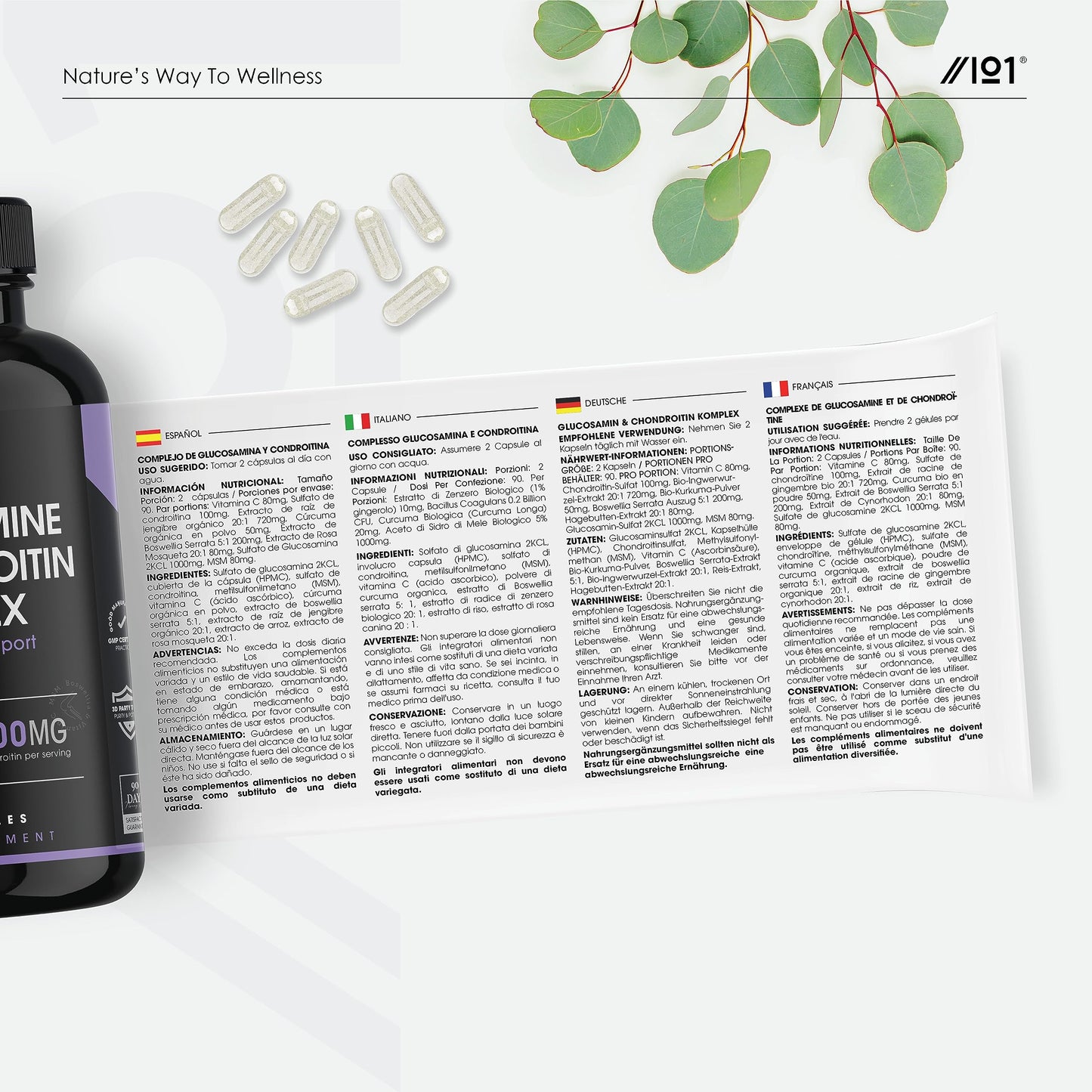 ALPHA01 Glucosamine & Chondroitin Complex - with MSM, Boswellia, Rosehip, Ginger & Turmeric - Made from Pasture Raised, Grass-Fed Bovine - Non-GMO, 180 Capsules