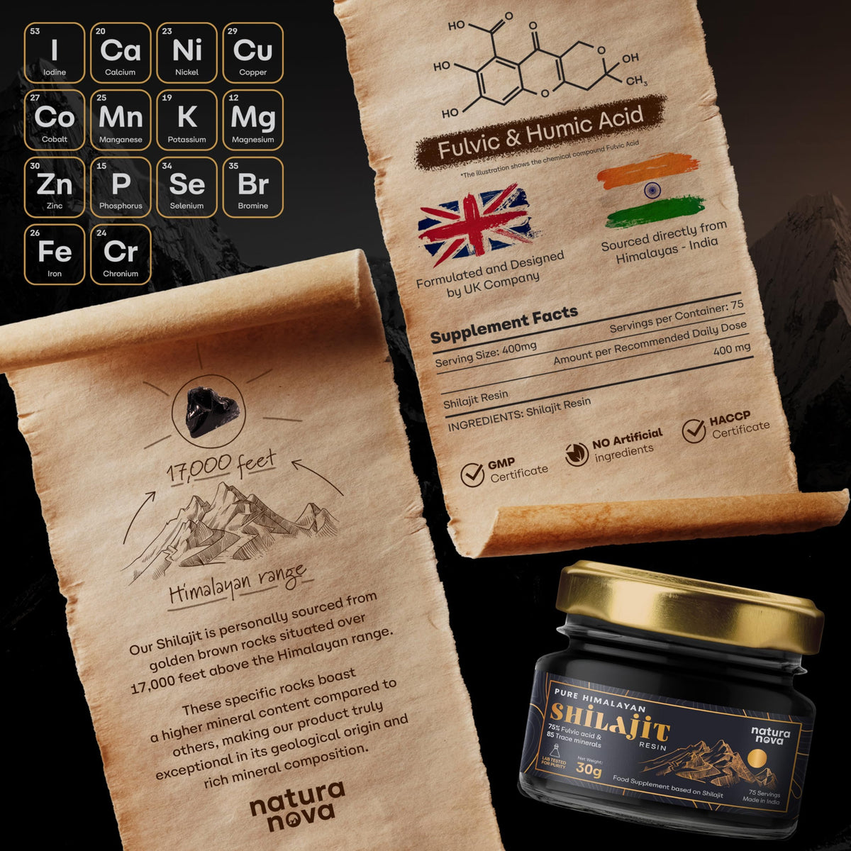 NaturaNova Pure Himalayan Shilajit Resin - 100% Natural | Clinically Studied Shilajit | 70 Servings for Energy Boost, Immune Support, 75%+ Fulvic Acid | Ayurvedic Supplement with 80+ Trace Minerals