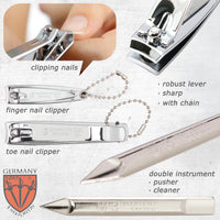 3 Swords Germany - brand quality 8 piece manicure pedicure grooming kit set with red genuine leather case - Made by 3 Swords