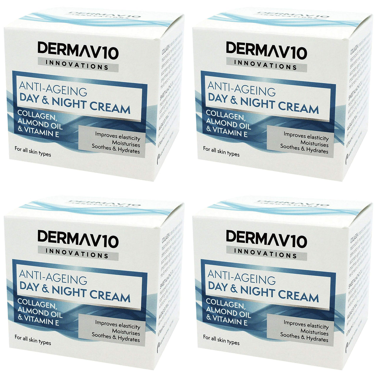 Happy Bees Bundle Derma V10 Innovations Day & Night Cream (4 Pack) Total 200 ml (Collagen, 4 Pack)