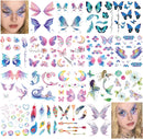 Rosymormor 18 Sheets Glitter Temporary Tattoos for Women Girls, Wings Butterfly Flowers Face Body Shiny Waterproof Stickers Fake Tattoos for Gifts Birthday Party Favors Festival Makeup Halloween