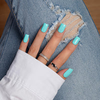 KQueenest Teal Blue Press on Nails Short Medium Square, Short False Nails, Glossy Turquoise Blue Fake Nails Press ons, Natural Fit, Coffin Reusable Gel Stick on Nail for Women 28 Pcs