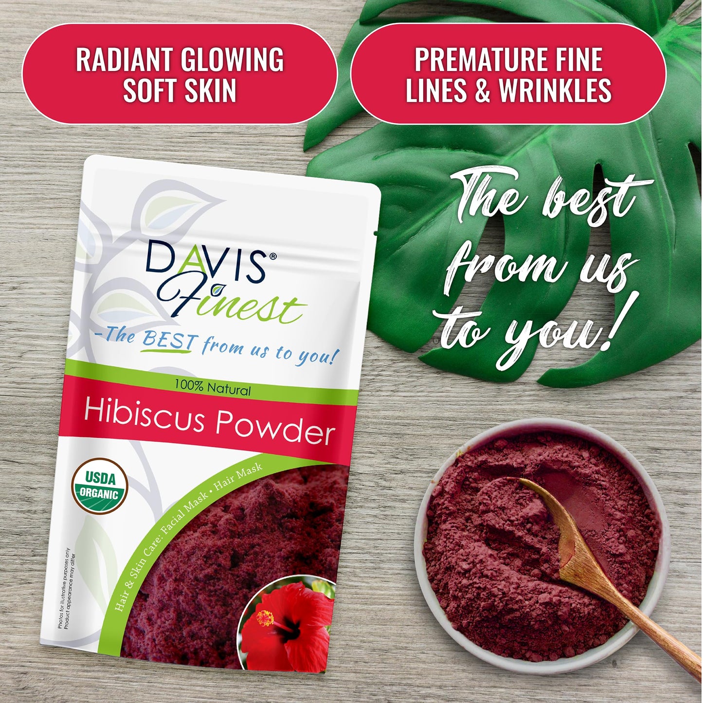 Davis Finest Organic Hibiscus Powder 100g, Hair & Skin, Facial Mask, Face Pack, Hair Growth, Shine & Condition