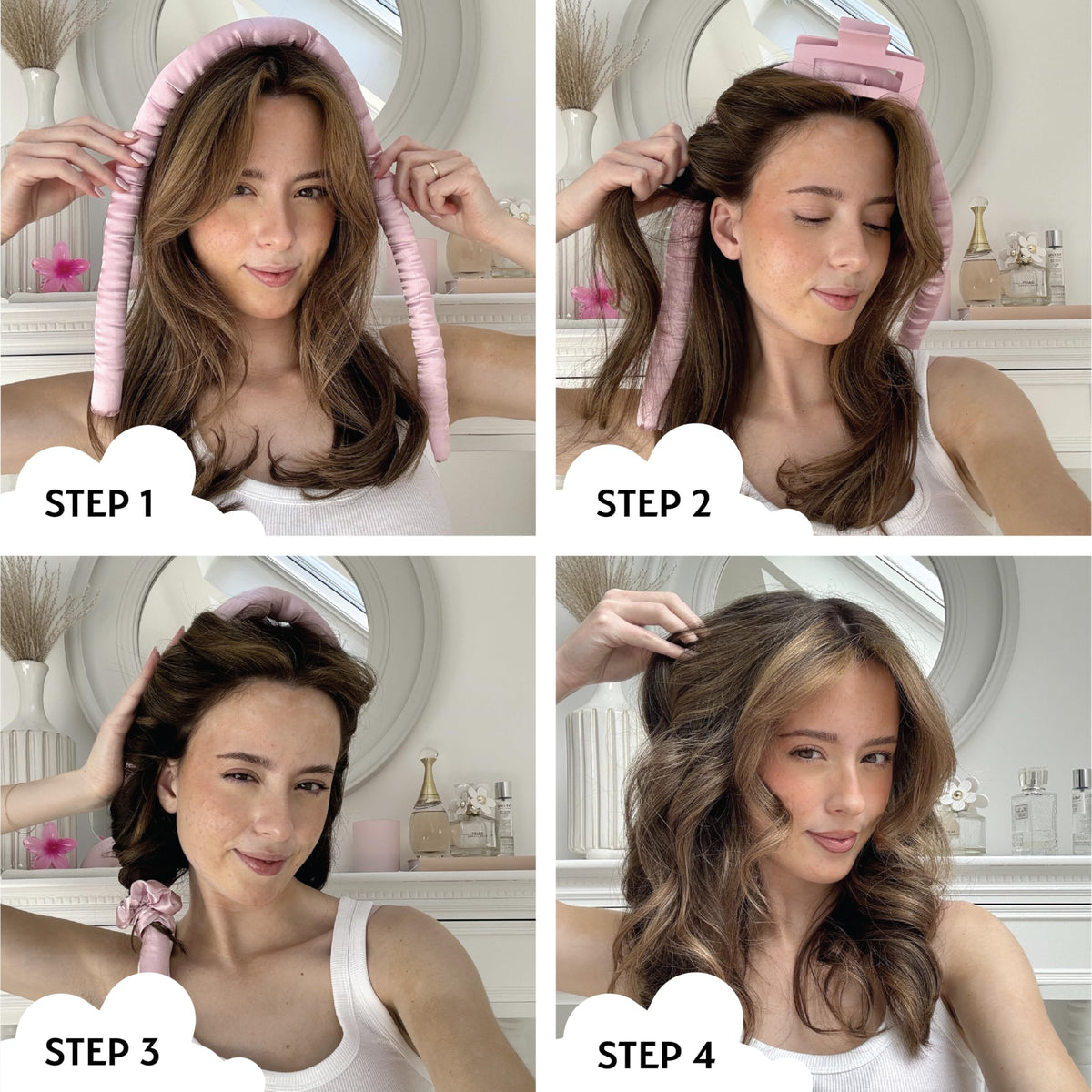 SILVER CLOUD Silver Cloud Satin Heatless Curler Set Infused with Silver Ions – Effortless Curls, No Heat Required (Pink, Medium)