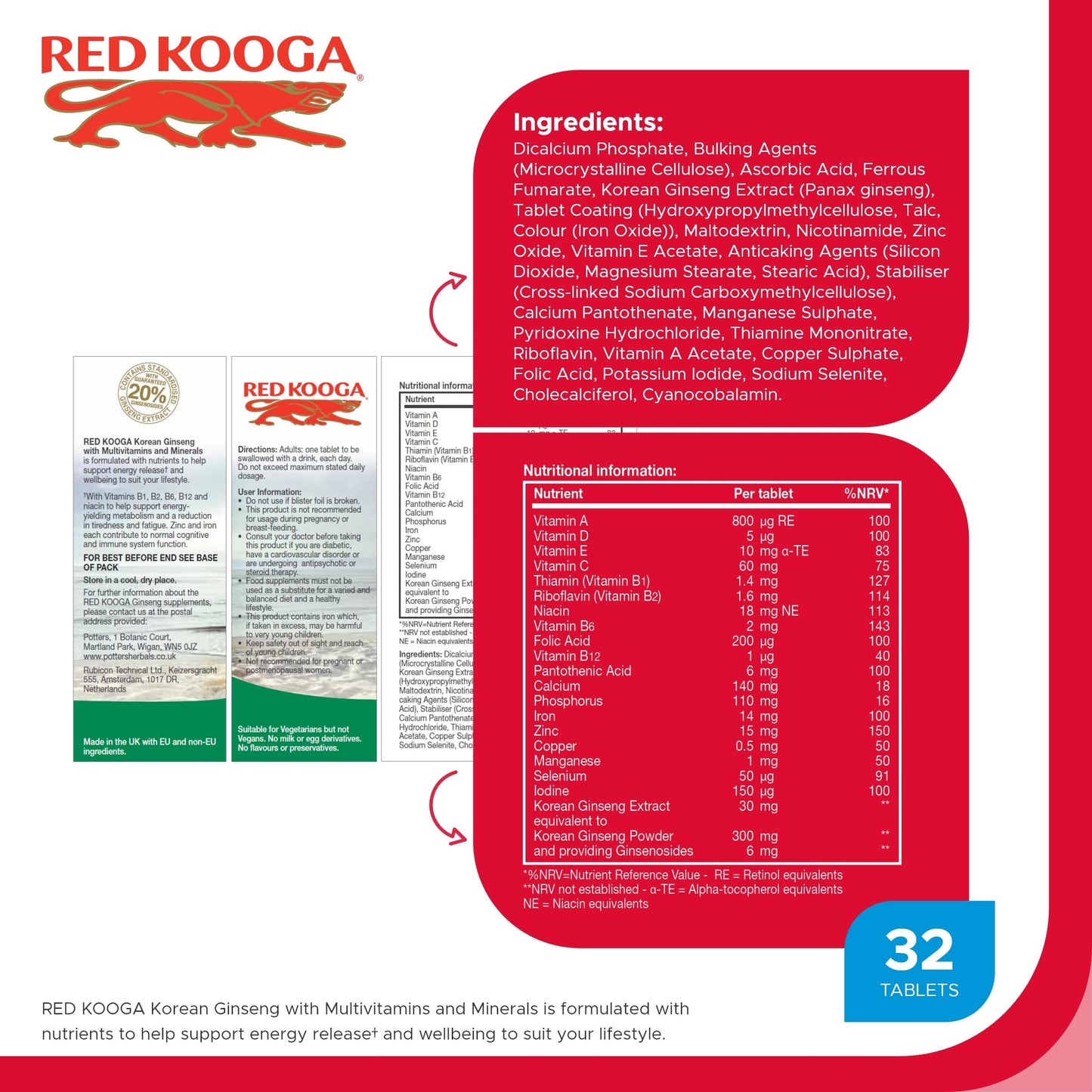 Red Kooga Ginseng Multivitamins & Minerals, 32 Tablets