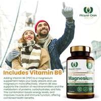 Magnesium Bisglycinate 200mg Plus P5P Vitamin B6 x120 Capsules | Advanced Chelated Formula for Optimal Absorption 200mg of High Strength Elemental Magnesium - Vegan & UK Made by Royal Oak Health
