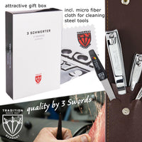 3 Swords Germany - manicure set with finger and toe nail clipper tweezers and nail file in brown synthetic leather case - brand quality