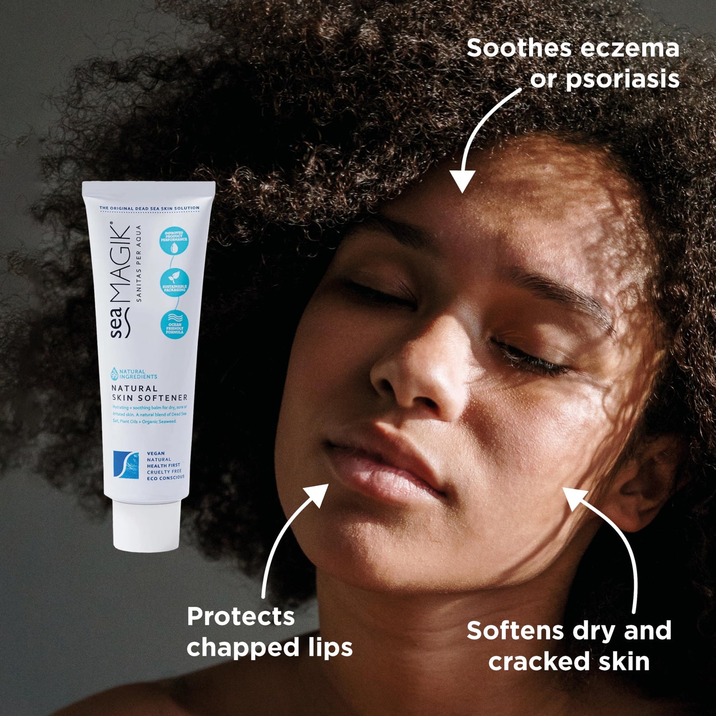 Sea Magik - Face and Body Moisturiser for Dry Skin, Itch Relief Cream for Eczema and Psoriasis, Natural Mineral-Rich Lotion with Hydrating Dead Sea Salt, Vegan, Cruelty Free (75ml)