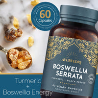 AYURVEDIQ WELLNESS Ayurvediq Boswellia Serrata and Turmeric with Black Pepper Piperine Capsules – 60 Vegan Organic Turmeric Curcumin Capsules a Natural Anti Inflammatory Supplement Joint Support - Ayurvedic Products
