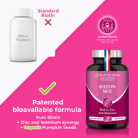 Biotin Hair & Nail Growth Supplement - Enriched with Zinc & Selenium - Contributes to Skin Care - 120 Vegan Capsules - French Expertise