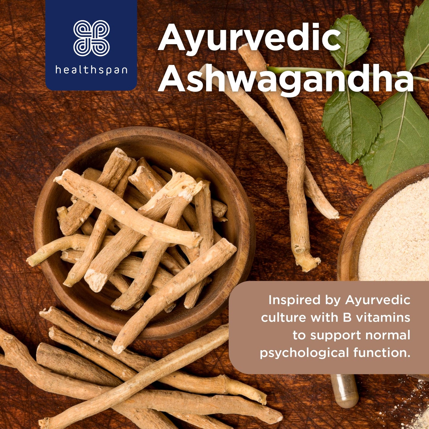 Healthspan Ashwagandha Mental Wellbeing Support | 60 Capsules | Supports Relaxation | 500mg KSM-66 Ashwagandha | Added Vitamins B6 & B12 | Ayurvedic | Vegan