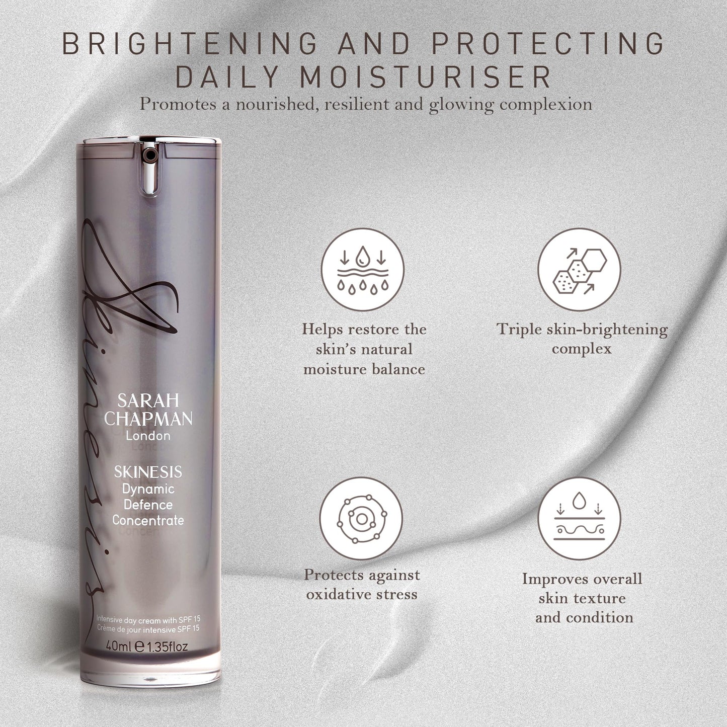 Sarah Chapman Skinesis Dynamic Defence Concentrate Moisturiser SPF 15 - Anti Ageing Intensive Face Moisturiser - 40ml Day Cream for Brighter and More Radiant Skin