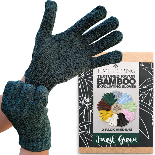 Temple Spring Exfoliating Glove, Carbonized Rayon Bamboo Body Scrubber, Loofah Exfoliating Mitt, Shower Scrubber Wash Cloth, Body Exfoliator Scrub, Loofa Shower Gloves Bath Sponge - Forest Green