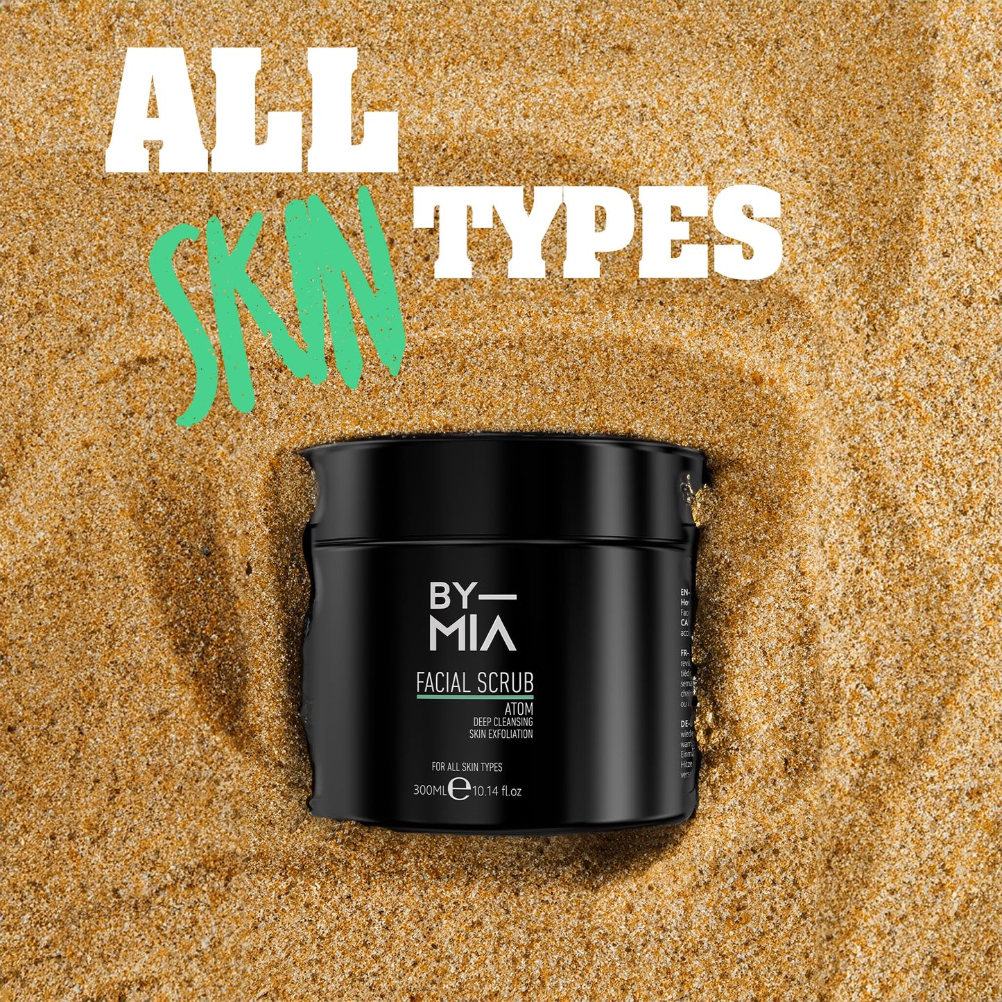 BY MIA Facial Scrub Atom 300ml | Deep Cleansing | Gentle Exfoliation | All Skin Types | Refreshing | Smooth Skin | Effortless Application | Non-drying Formula | Skin Renewal