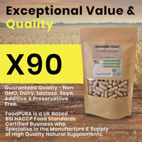 FoodPURA 90 x 600mg Brewers Yeast Capsules 100% Pure & Natural Not Debittered HACCP Certified Manufactured in The UK (90)