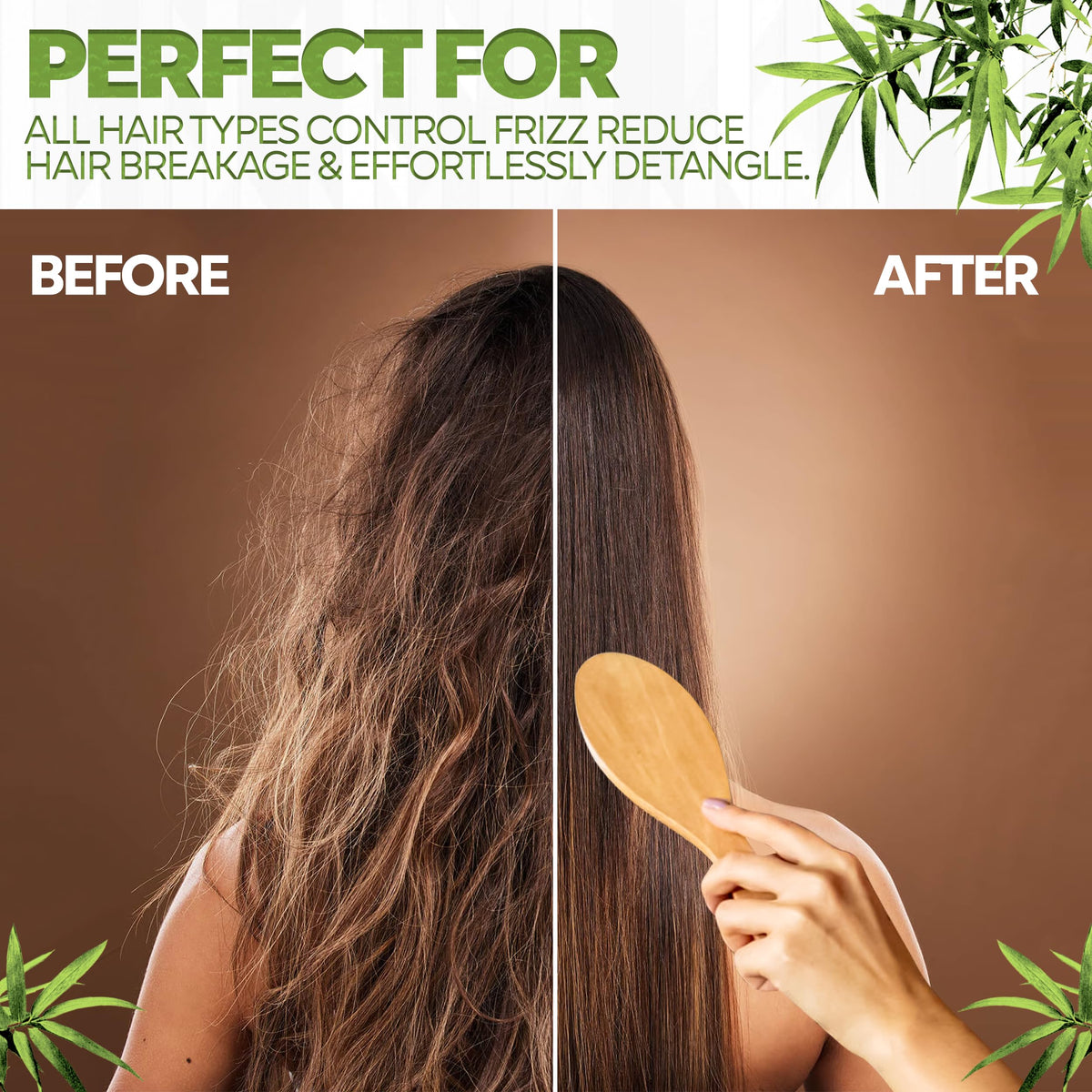 Phoenix Forge Bamboo Hairbrush and Comb Set-Pain-Free Detangling Hair Brush for Curly & Thick Hair — Anti-Breakage & Scalp Massage, Bamboo Eco-Friendly Design