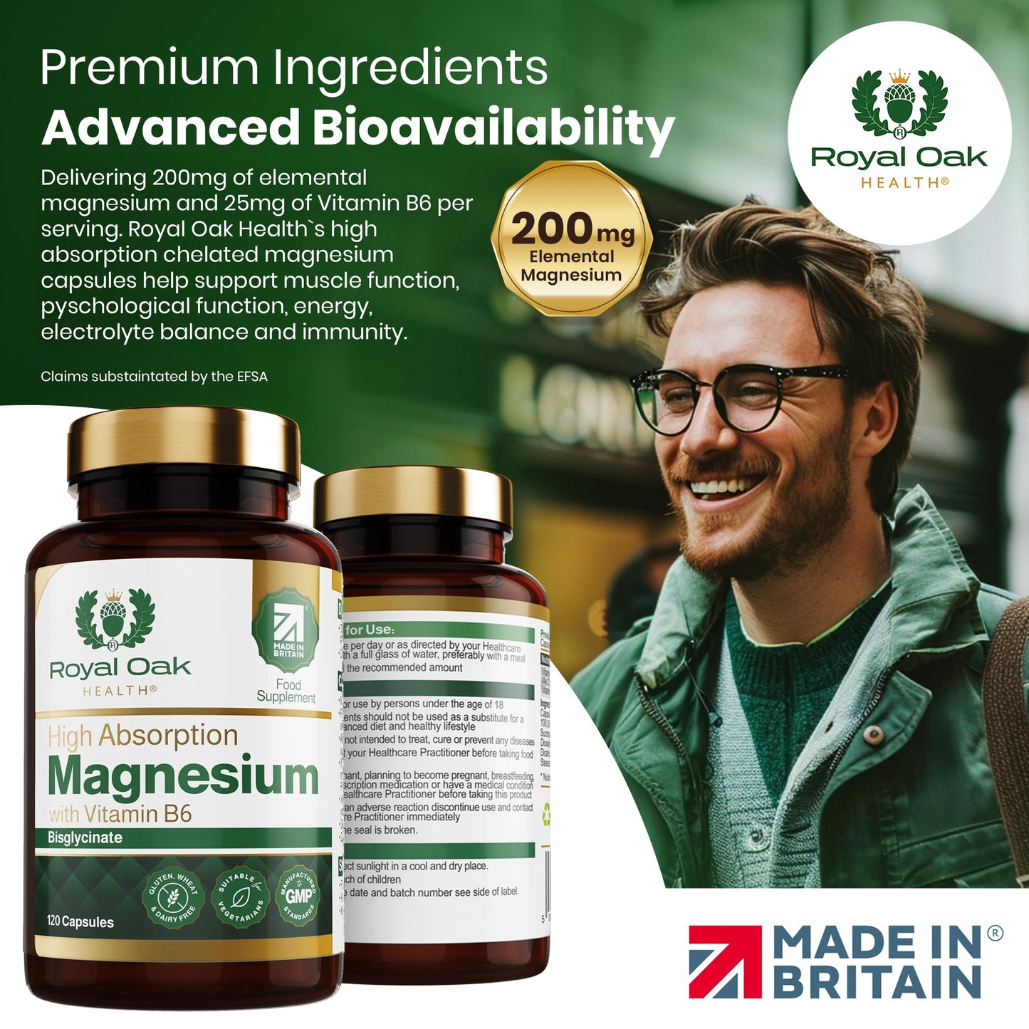 Magnesium (Bisglycinate) with Vitamin B6 x120 Capsules