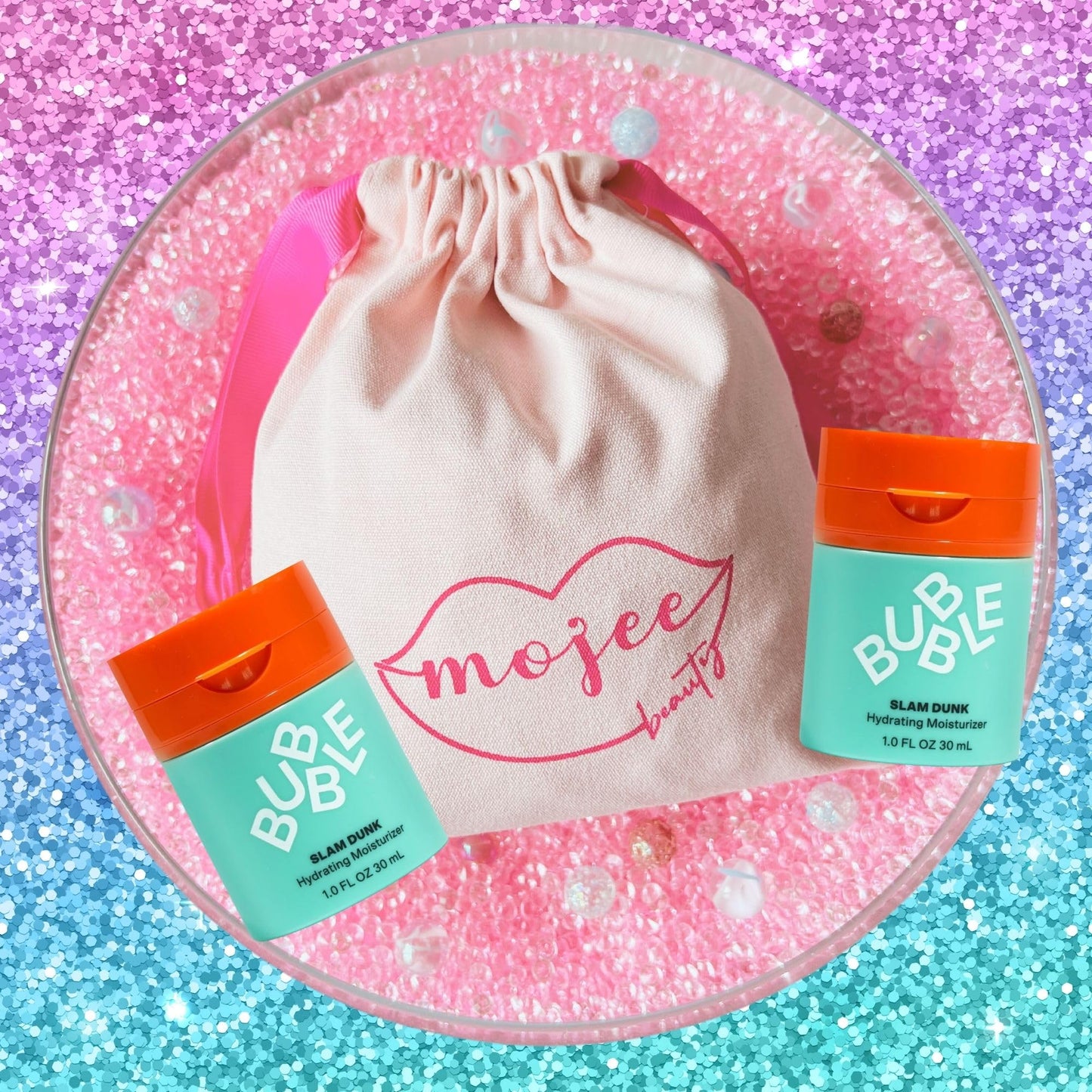 Skincare Bundle with 2 x Bubble Skincare Slam Dunk Hydrating Moisturiser 30ml - Aloe Vera Juice + Vitamin E + Avocado Oil + Niacinamide and Mojee Beauty Canvas Bag