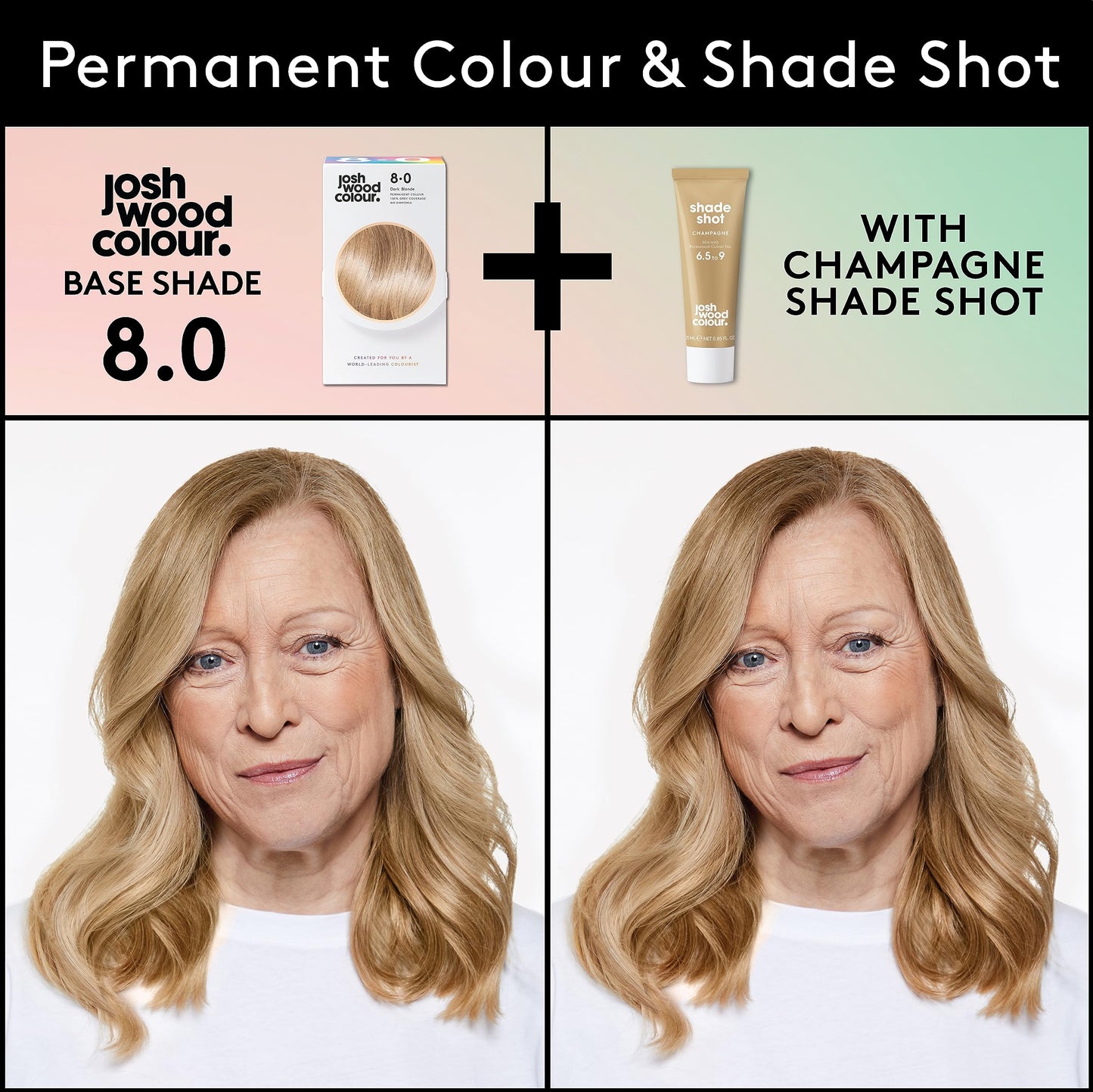 Josh Wood Colour Josh Wood Permanent Colour 8.0 and Champagne Shade Shot 6.5 to 9 Bundle- Striking Permanent Colour with Shine Complex, 100% Grey Coverage, Ammonia Free, Kind to Hair Ingredients
