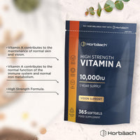 Horbäach Vitamin A Supplement 10,000iu | 365 Count (1 Year Supply) | High Strength Vitamin A 3000ug as Retinyl Palmitate | Tablet Alternative for Adults | by Horbaach