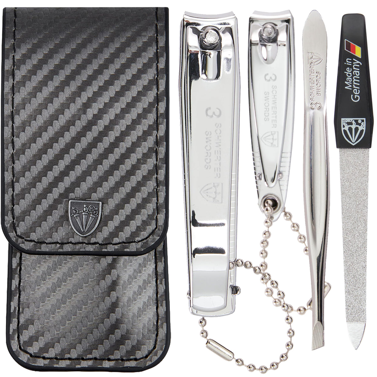 3 Swords Germany - manicure set with toe nail clipper, finger nail clipper, nail file and tweezers - brand quality since 1927