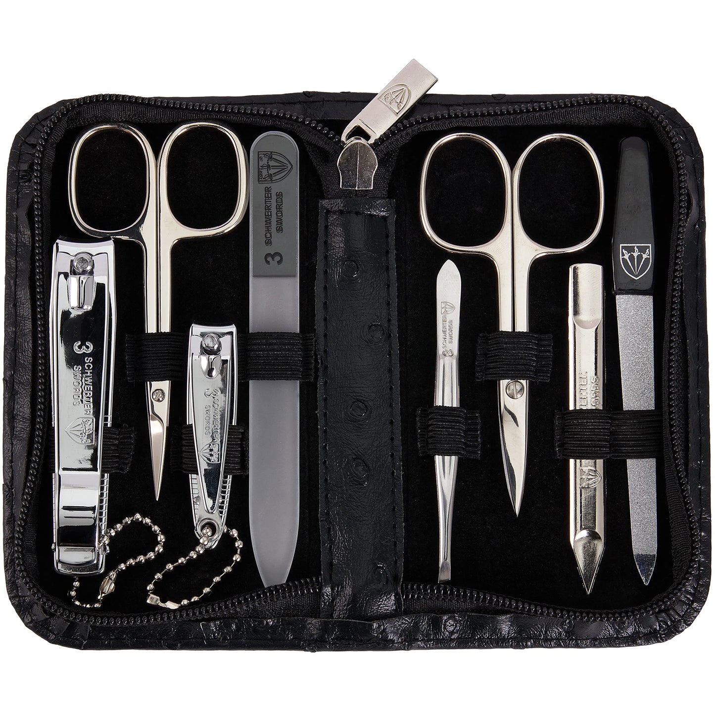 3 Swords Germany - brand quality 8 piece manicure pedicure grooming kit set for professional finger & toe nail care scissors clipper fashion leather case in gift box, Made by 3 Swords (522016)