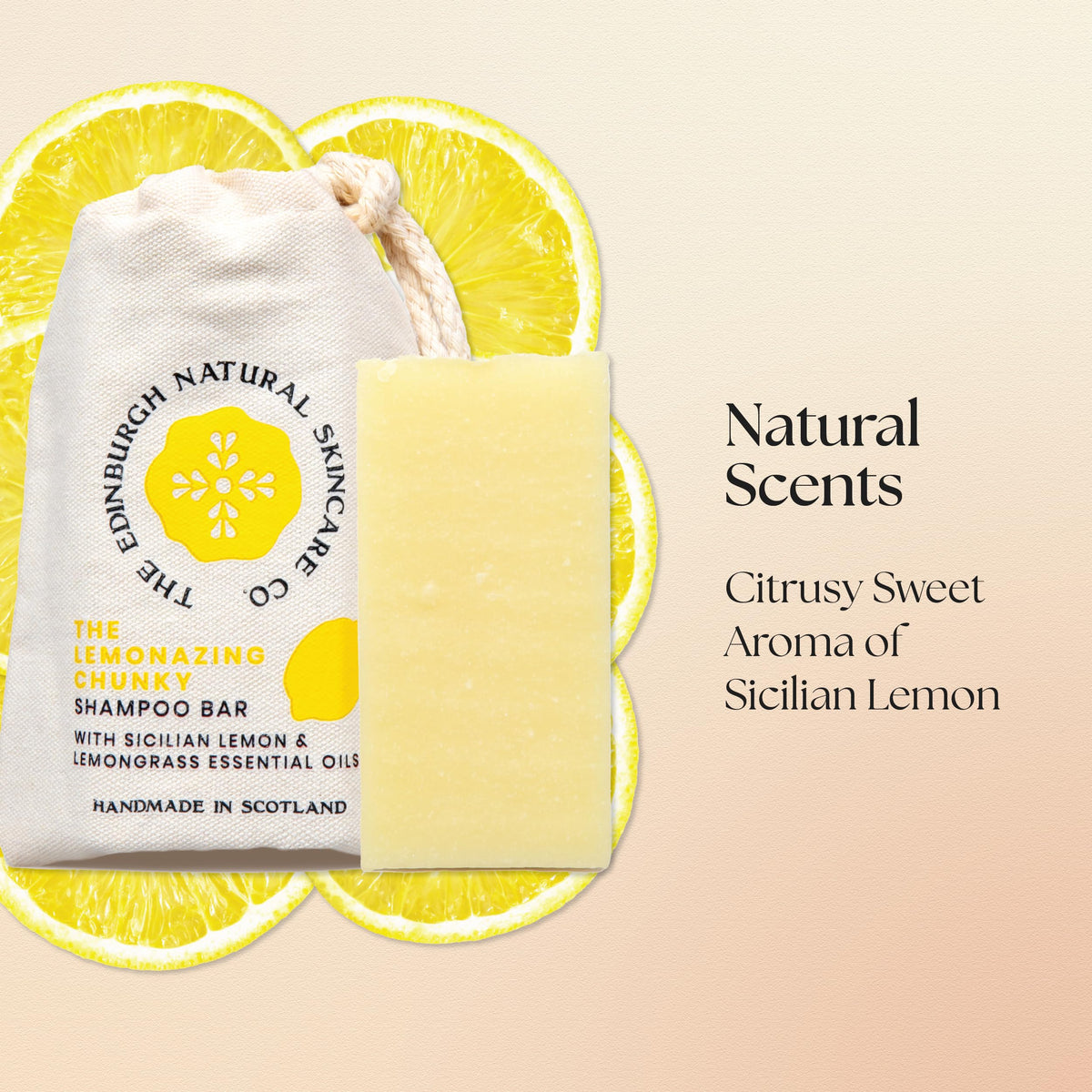 The Edinburgh Natural Skincare Company Ltd. Lemonazing Shampoo Bar | 100% Natural & Organic | Cleanses, Softens & Strengthens Hair | Boosts Shine & Volume | Sulphate-Free Solid Shampoo for All Hair Types