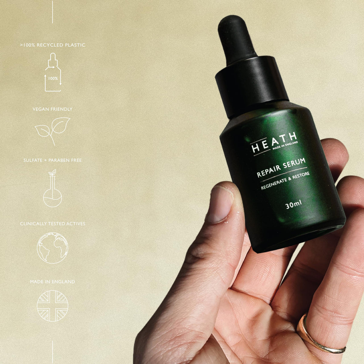 Heath Men’s Repair Serum 30ml, Regenerate and Restore, Anti-Aging, Strengthen Skin Barrier, Combats Acne-Prone Skin, Reduce Fine Lines, Gift For Him, Travel Size, Vegan Friendly
