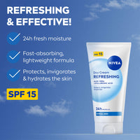 NIVEA Refreshing Day Face Cream SPF 15 (50ml), Hydrating Face Moisturiser with Aloe Vera and Hyaluronic Acid, Moisturiser with SPF for Normal Skin