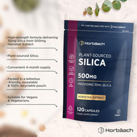 Horbäach Silica Supplement 500mg | High Strength Silica from Horsetail Extract | 120 Powder Capsules | Vegan | 4 Month Supply | by Horbaach