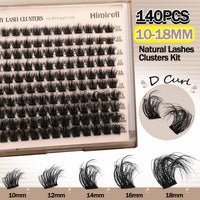 Himirell Premium Lash Clusters Kit - 140Pcs D Curl Individual Lashes for Natural, Wispy Look - Fluffy Volume Extension with Tweezers, Bond, and Remover