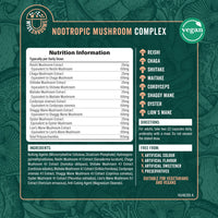Mushroom Complex 8 Capsules | Nootropic Complex with Lions Mane, Reishi, Chaga, Cordyceps, and More | High Strength Nootropic Brain Supplement | from Fruit Bodies | 90 Vegan Capsules | by Wiseshrooms