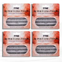 FYNE Super Ultra Thick Individual Eyelashes - 240 Eyelash Clusters - 8mm / 10mm / 12 mm Ultra Thick Natural Lashes - Volume Cluster Lashes - Durable False Eyelash Extensions - 4 Packs of Lashes