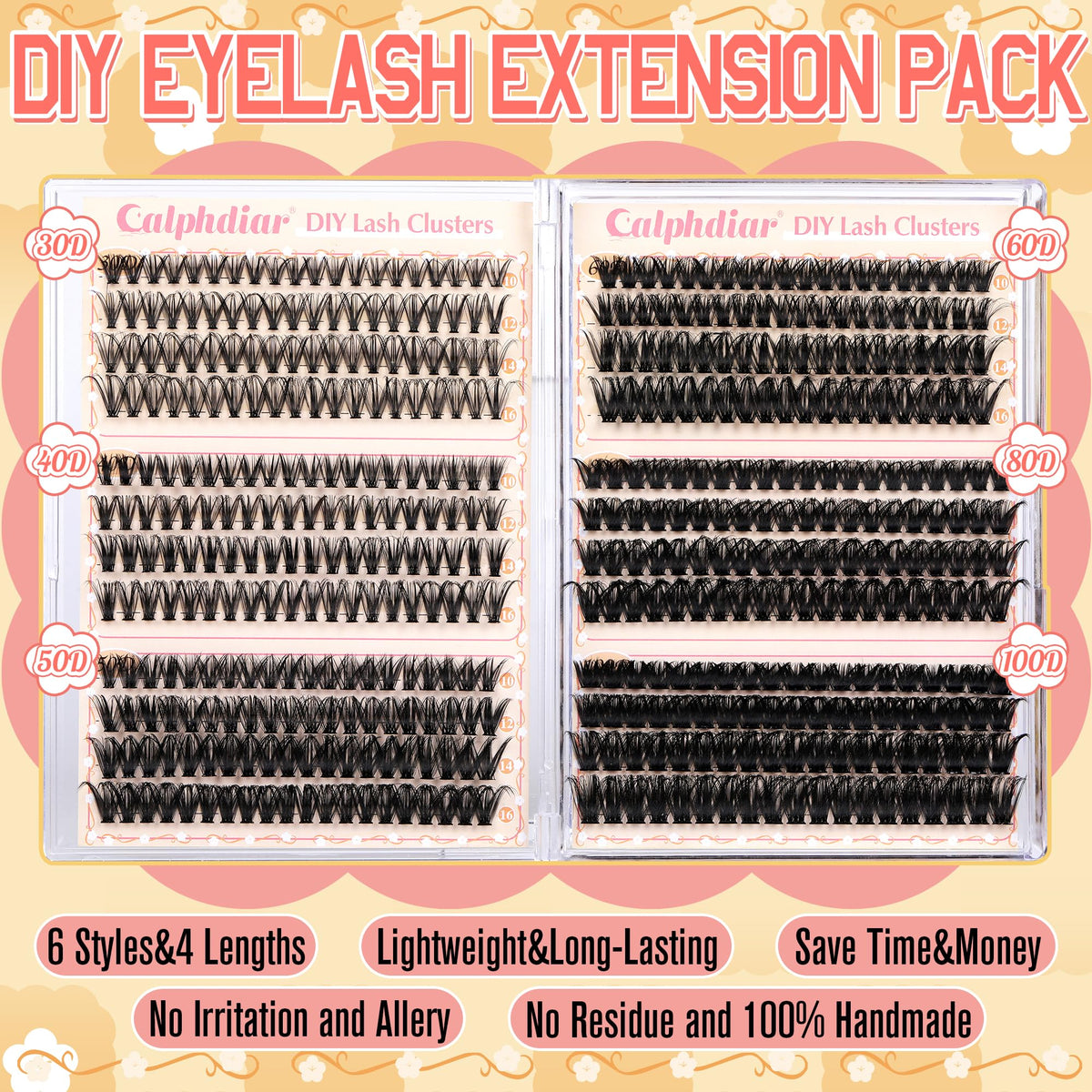 calphdiar Calphdiar Wispy Cluster Lashes D Curl Individual Eyelashes Natural Lash Clusters Fluffy Lashes Individual Cluster 476pcs Eye Lashes DIY Lash Extensions for Beginners(30+40+50+60+80+100D)