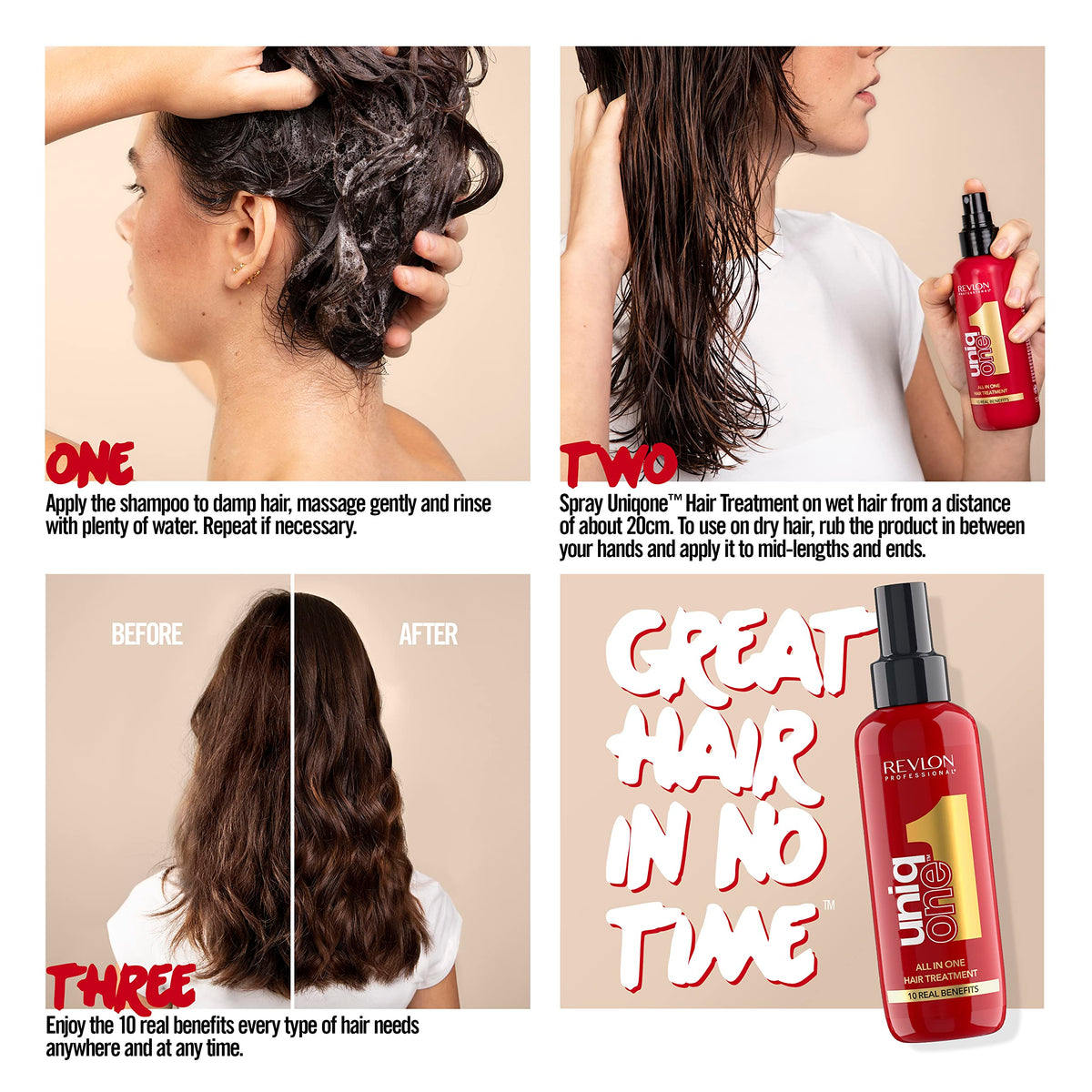 REVLON PROFESSIONAL Uniqone Hair Treatment, Moisturizing Leave-in Hair Treatment, Repair for Damaged Hair, Hair Treatment, Classic Fragrance – 150 ml
