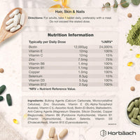 Horbäach Hair Skin and Nails Vitamins | Biotin Hair Growth | 12,000mcg Biotin with Zinc, Selenium, Copper & More! | Beauty Supplement for Women and Men | 120 Vegetarian Tablets | by Horbaach