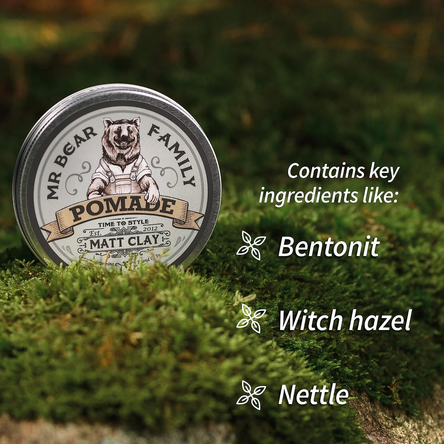 Mr Bear Family Matte Hair Pomade for Men – Medium Hold Water Based Mens Hair Styling Pomade Contains Volumising Kaolin Clay + Bentonite Clay – Non Greasy Texturising Matt Pomade for Effective Frizz Control 100ml