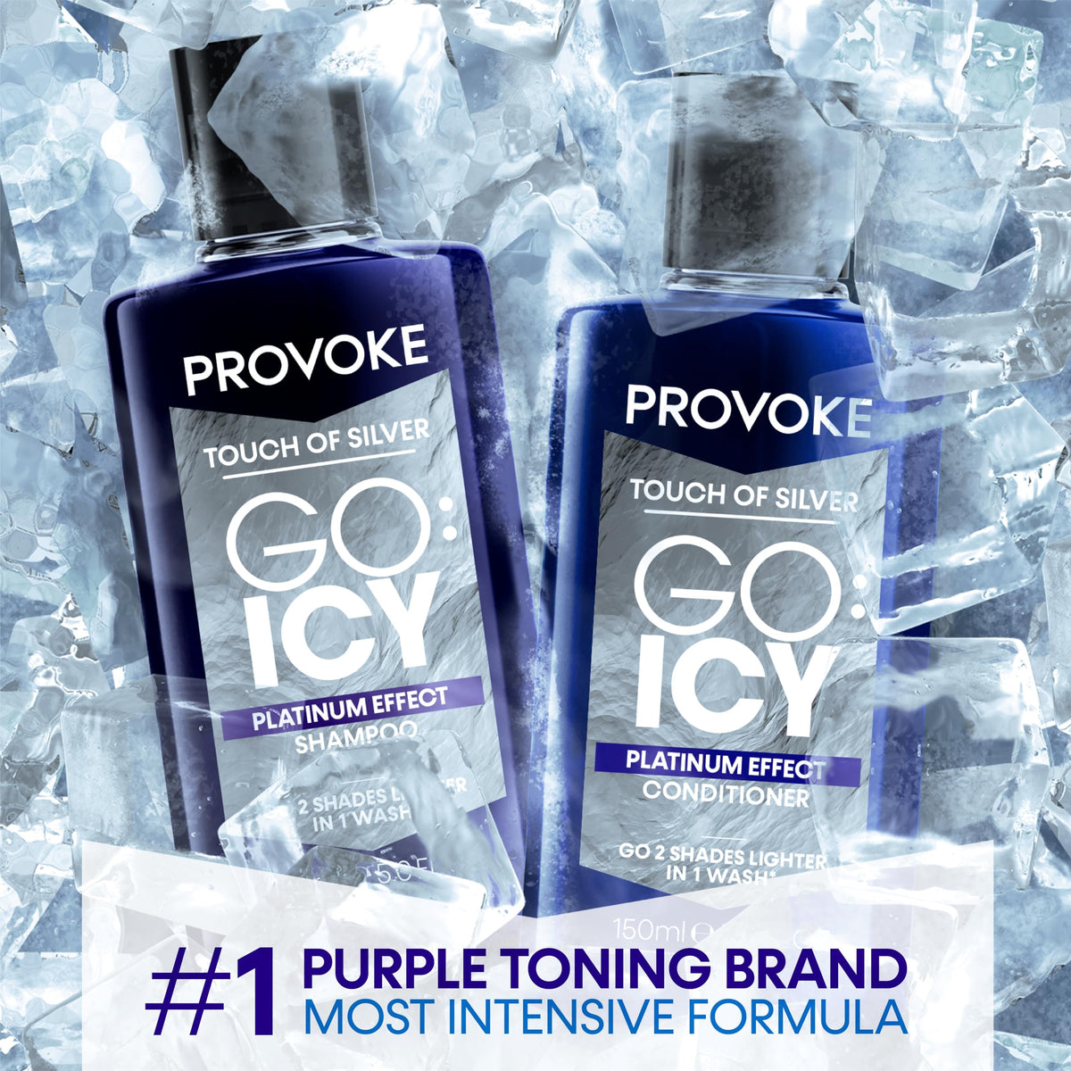 PROVOKE Touch of Silver Go Icy Shampoo 150ml, Icy Platinum Look in Just 1 Wash, Triple Toning Technology to Cool Down Warmer Brassy Tones for an Extra Light Colour, Enriched Keratin to Deeply Hydrate