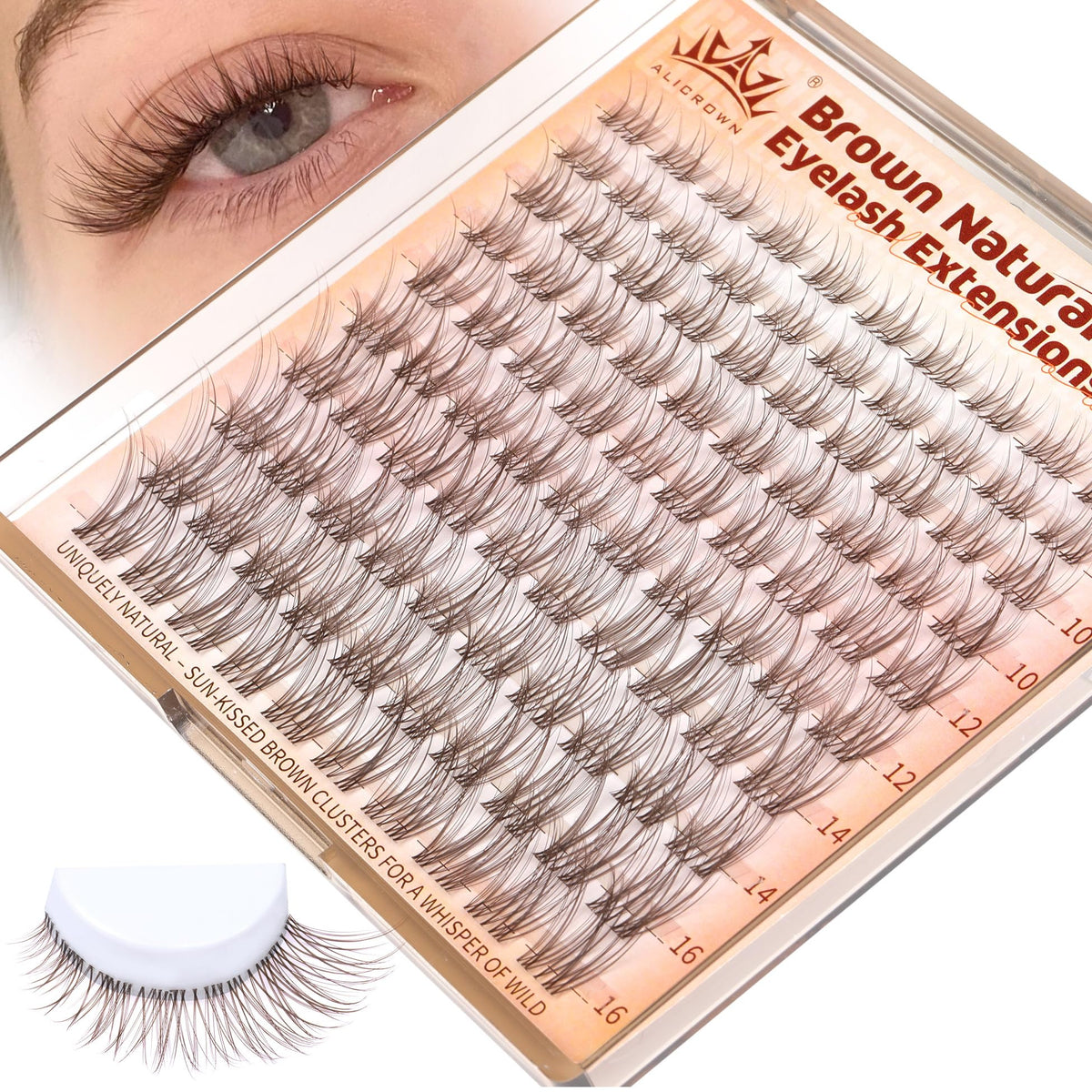 ALICROWN HAIR Brown Lash Clusters Natural Eyelash Clusters Wispy Individual Lash Extensions Brown Eyelash Extensions with Clear Bands Short DIY Eyelash Extensions at Home 100Pcs 8mm-16mm