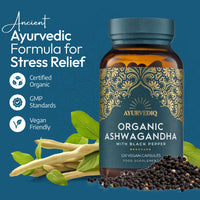 AYURVEDIQ WELLNESS Ayurvediq Wellness Organic Ashwagandha with Organic Black Pepper 650mg, 120 Capsules - Ashwagandha High Strength for Anxiety, Stress Relief for Adults, Better Sleep - Vegan Ayurvedic Products