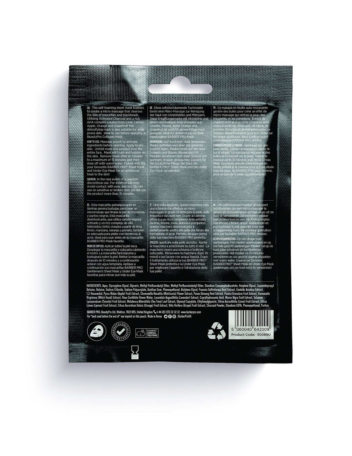 BARBER PRO FOAMING CLEANSING MASK cleansing mask for men with activated charcoal