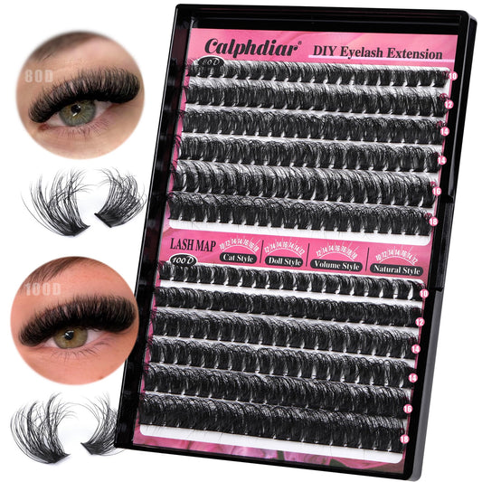 calphdiar Calphdiar Fluffy Individual Eyelashes 80D+100D Thick Cluster Lashes Wispy Lashes Individual Cluster D Curl Lash Clusters 10-18mm Russian Eyelash Clusters 234pcs Dramatic DIY Lash Extensions at Home