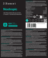 Nootropic, with Ginkgo biloba, Bacopa monnieri, L-Theanin, L-Tyrosine and Vitamins B, 120 Vegan Capsules | Memory, Concentration, Clear Thinking | Vegan, Additive Free, Allergen Free | Zenement